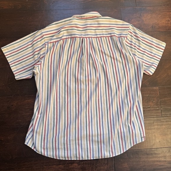 VAN HUESEN Shirt SZ  L Rainbow Stripes Buttons 1 pocket cotton Paint Splatter - Picture 5 of 7